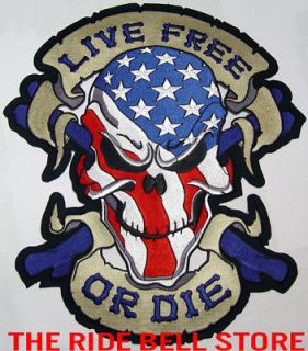 live free or die skull motorcycle vest back patch time