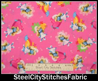 smurfs in the city pink rainbow heart smurf girl cotton