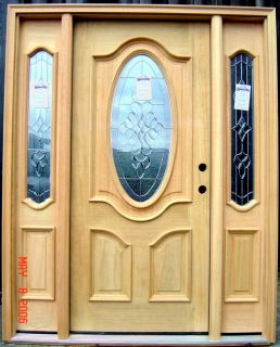 Oval Solid Mahogany Wood Entry Front Door with Oval Sidelights 