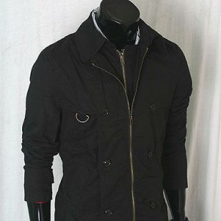 Mens Slim Fit Double Zip Trench Thin Cotton Spring PEA Coat Jacket 