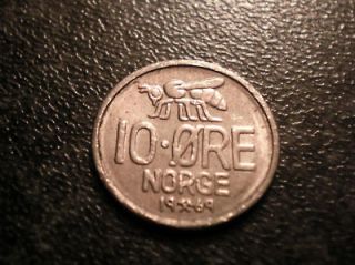 vintage 1969 norway norge coin 10 ore from greece time