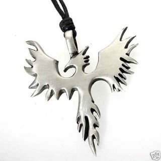 52h silver pewter fire bird phoenix pendant necklace time left