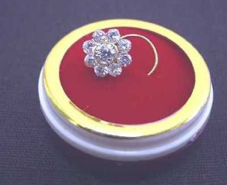 22k Real Gold Nose Pin Stud Ring 9 stone Cubic Zirconia Sparkling 