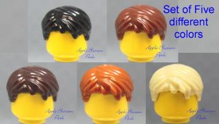   City Minifig Set/5 BOY HAIR Head Gear  Dark Brown Tan Black Orange