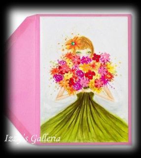 papyrus bella pilar girl with bouquet flowers blank card time