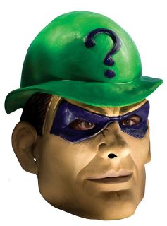 Adult Riddler Villain Latex Mask and Hat Batman Costume Accessory