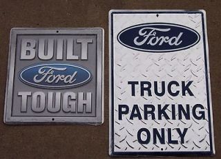 FORD Blue Oval Truck Parking & Built FORD Tough Embossed Tin Sign Set 