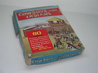   HASBRO TOY COWBOYS & INDIANS PLASTIC AND CARDBOARD PLAYSET IN BOX