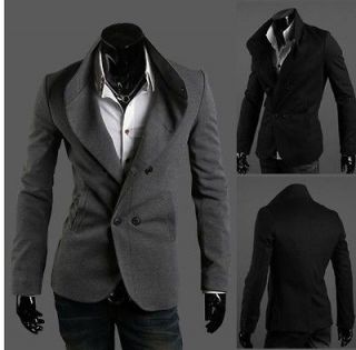 Men Double Breasted Stand up collar Blazer slim fit Cute suit Jackets 