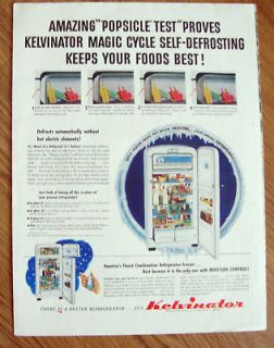 1952 kelvinator refrigerator ad amazing popsicle test time left $