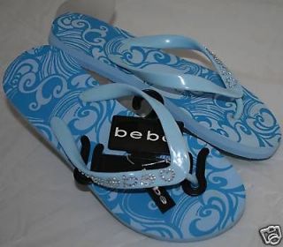 bebe blue flip flops logo thong size xs 4 5