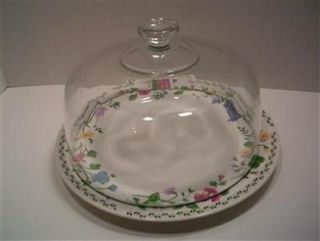 Cake Plate Platter & Glass Dome Cover Farberware English Garden 225 