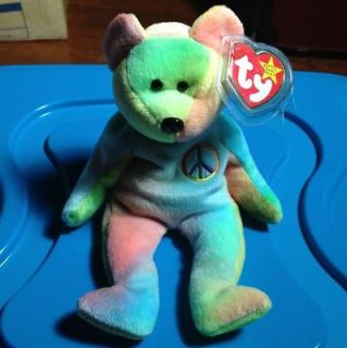 RARE #115 TY PEACE TEDDY BEAR TY BEANIE BABY 1996 PINK STAMP