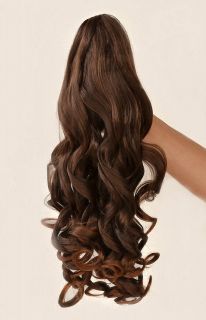 DARK BROWN Ponytail Extension Hairpiece Long SAMLL WAVE Clip in on 