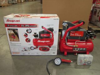 Snap on® 3 GALLON HEAVY DUTY OIL FREE STYLE AIR COMPRESSOR KIT USED!