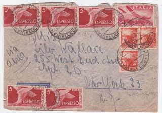 Italy Lucca to US New Yrok 1946 Airmail cover With Express Stamps
