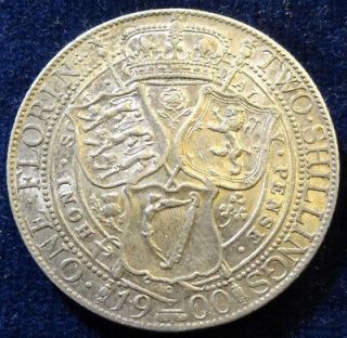 GREAT BRITAIN   1900 Silver Florin (2 Shillings) / Queen Victoria 