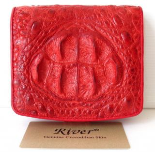 100% GENUINE CROCODILE LEATHER WALLET SHINY RED SNAP NEW~RIVER