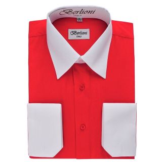   Dress Shirt Red & White Modern Fit WrinkleFree Cotton Blend Berlioni