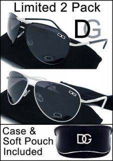 DG AVIATOR Designer Style Sunglasses 2 PACK WHITE & BLACK Metal Frame 