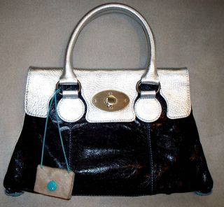 GABS MADE IN ITALY BLACK AND SILVER LEATHER HANDBAG, UNIQUE AND 