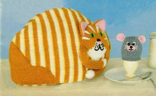 cat mouse tea egg cosy cozy pattern vintage retro from