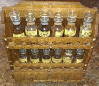 12 Vintage Spice Apothecary Jars Bottles Heavy Glass Taiwan Tramp Art 