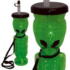 12+ inches tall GREEN ALIEN SPORTS WATER Bottle HUGE w/ neck strap 