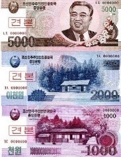 north korea 1000 5000 won 2008 unc specimen set 3