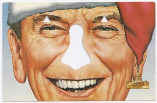 vintage Presidents Day Comic Ronald Reagan Face Mask postcard 4 1/4 