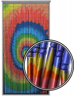    Tie Dye Swirl 100% Bamboo Beaded Door Curtain 3ftx6.5ft 90 Strands