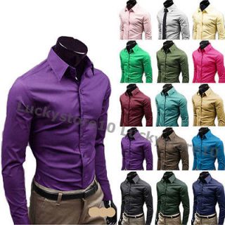 New Mens Luxury Stylish Casual Dress Slim Fit Shirts 17Colours 5 Size 
