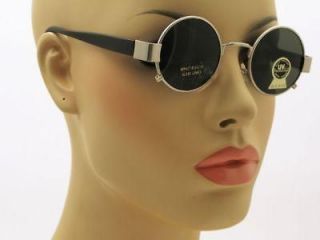 Retro Round Smoke Lens Sunglasses Old Vintage Style Black Silver Frame 