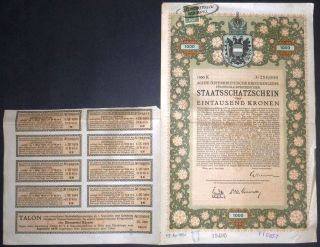 1918 Vienna: Kriegsanleihe   8th Austrian War Bond Certificate, 1000 
