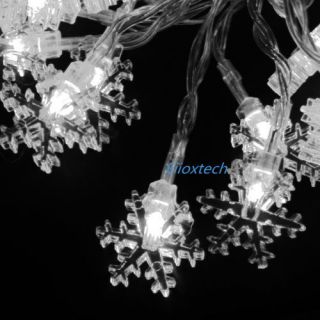 Warm White Battery Powered 40 Led Snowflakes String Light Christmas 
