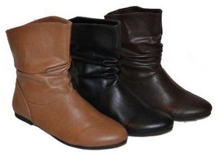 Womens BLACK, DARK BROWN, LIGHT BROWN Slouch Ankle Boots Booties Pull 