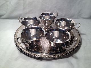   Silver Plate Set of 5 Made in SpainTea Cups with Leonard Silver Tray