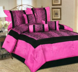 pcs flocking leopard satin comforter set queen pink time