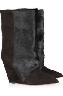 ISABEL MARANT BLACK Lazio Goat Hair Suede Wedge Boots 39 MUST HAVE