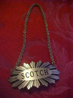 scotch art deco silver liquor decanter label bottle tag time