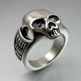 Heavy Duty Biker Mens Bold Black Silver Stainless Steel Skull Ring 