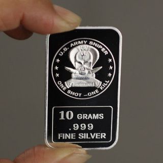 10 Grams .999 Fine Silver Art Bar / U.S. Army Sniper / One shot one 