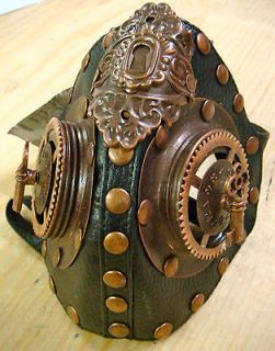 Steampunk handmade leather look mask by SDL with metal cog/key detail
