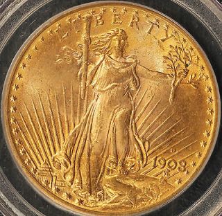 1908 D $20 Gold St. Gaudens With Motto PCGS MS 65