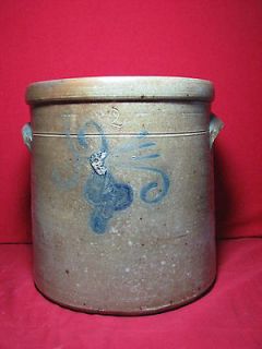 anitque salt glazed blue decorated 2 gallon stoneware crock time
