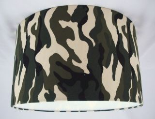 11 Lampshade Handmade in UK   Green/Black Camouflage Fabric