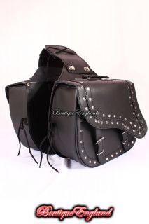 SD01 SPORTSTAR Black Studded Motorcycle Motorbike Panniers Leather 