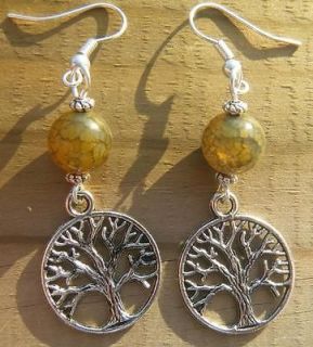 tree earrings celtic druid green agate from canada time left