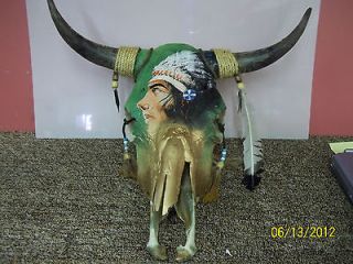 Very Beautiful REAL Hand Painted Steer Skull long Horn Bull Cow Skull 