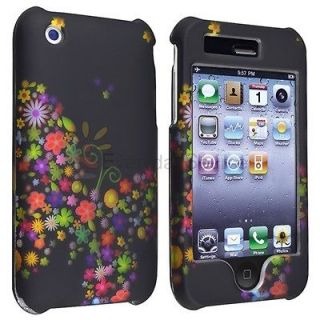 Designer Black Rainbow Garden Flower Case Cover For iPhone 3 3GS 3G G 